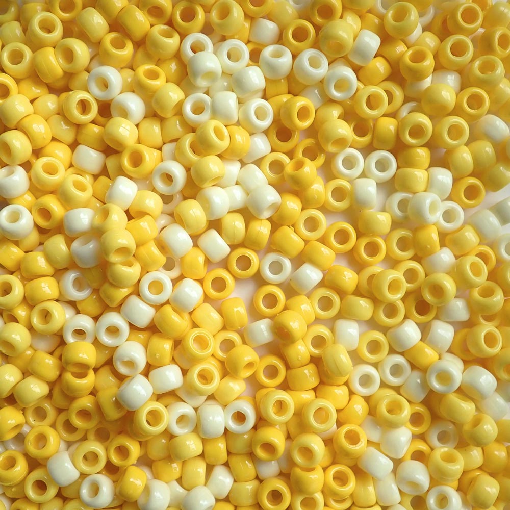 Sunny Yellow Opaque Mix Plastic Pony Beads 6 x 9mm, 500 beads