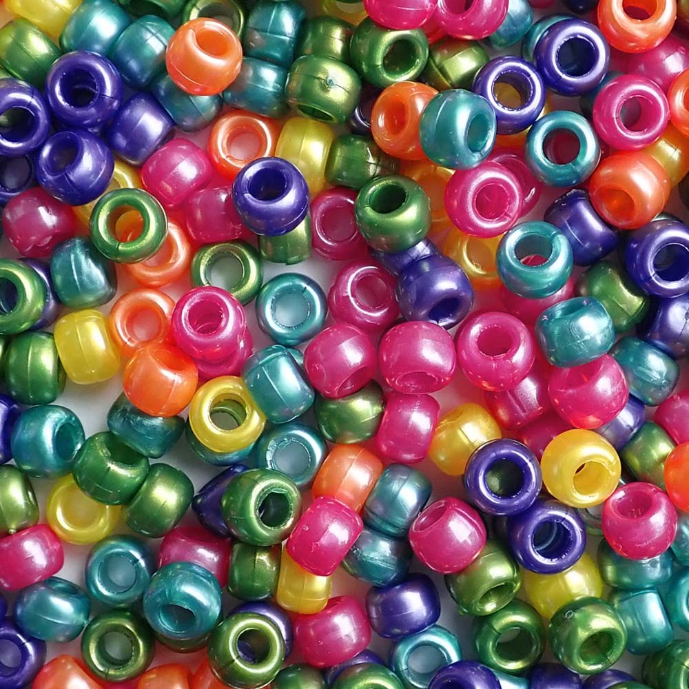 Festival Pearl Mix Plastic Pony Beads 6 x 9mm, 1500 beads