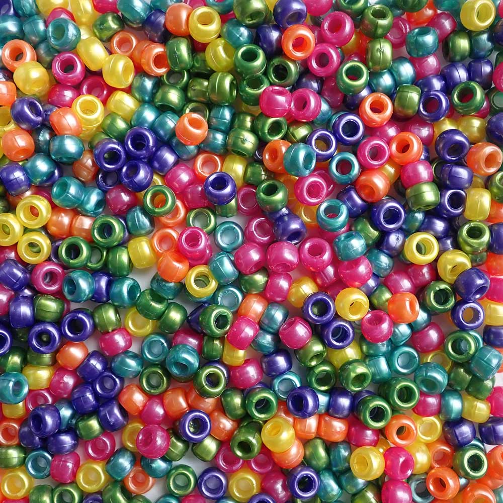 Festival Pearl Mix Plastic Pony Beads 6 x 9mm, 1500 beads