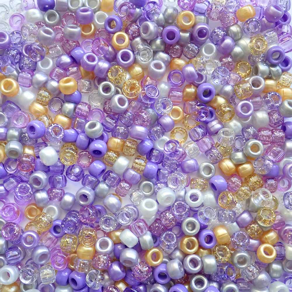 Lavender Glam Purple Mix Plastic Pony Beads 6 x 9mm, 500 beads