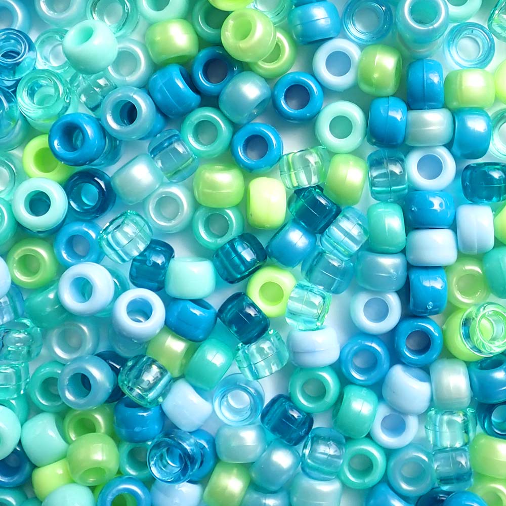 Blue Island Mix Plastic Pony Beads, 6 x 9mm, 500 beads
