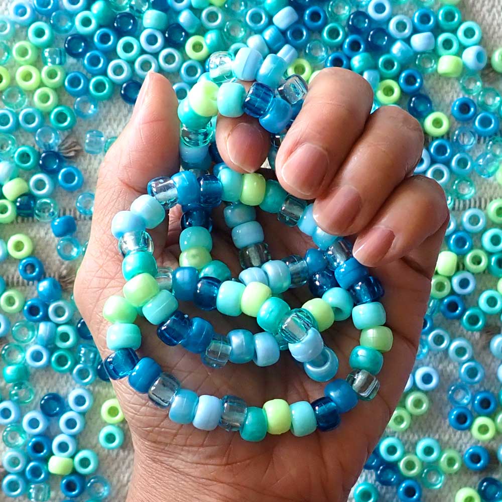Blue Island Mix Plastic Pony Beads, 6 x 9mm, 500 beads