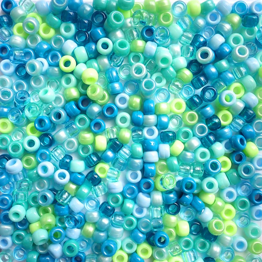 Blue Island Mix Plastic Pony Beads, 6 x 9mm, 500 beads