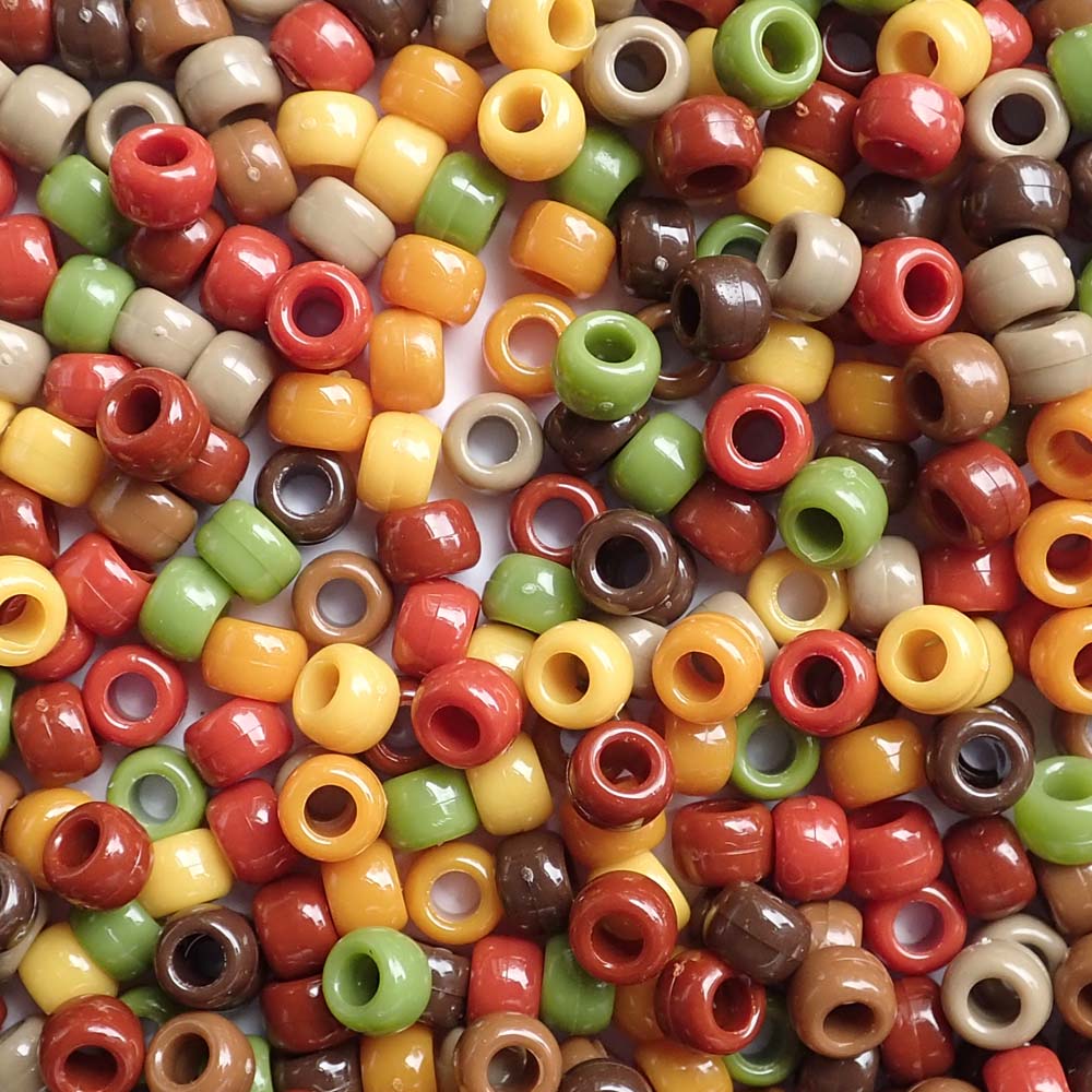 Rustic Autumn Mix Plastic Pony Beads, 6x9mm, 500 beads