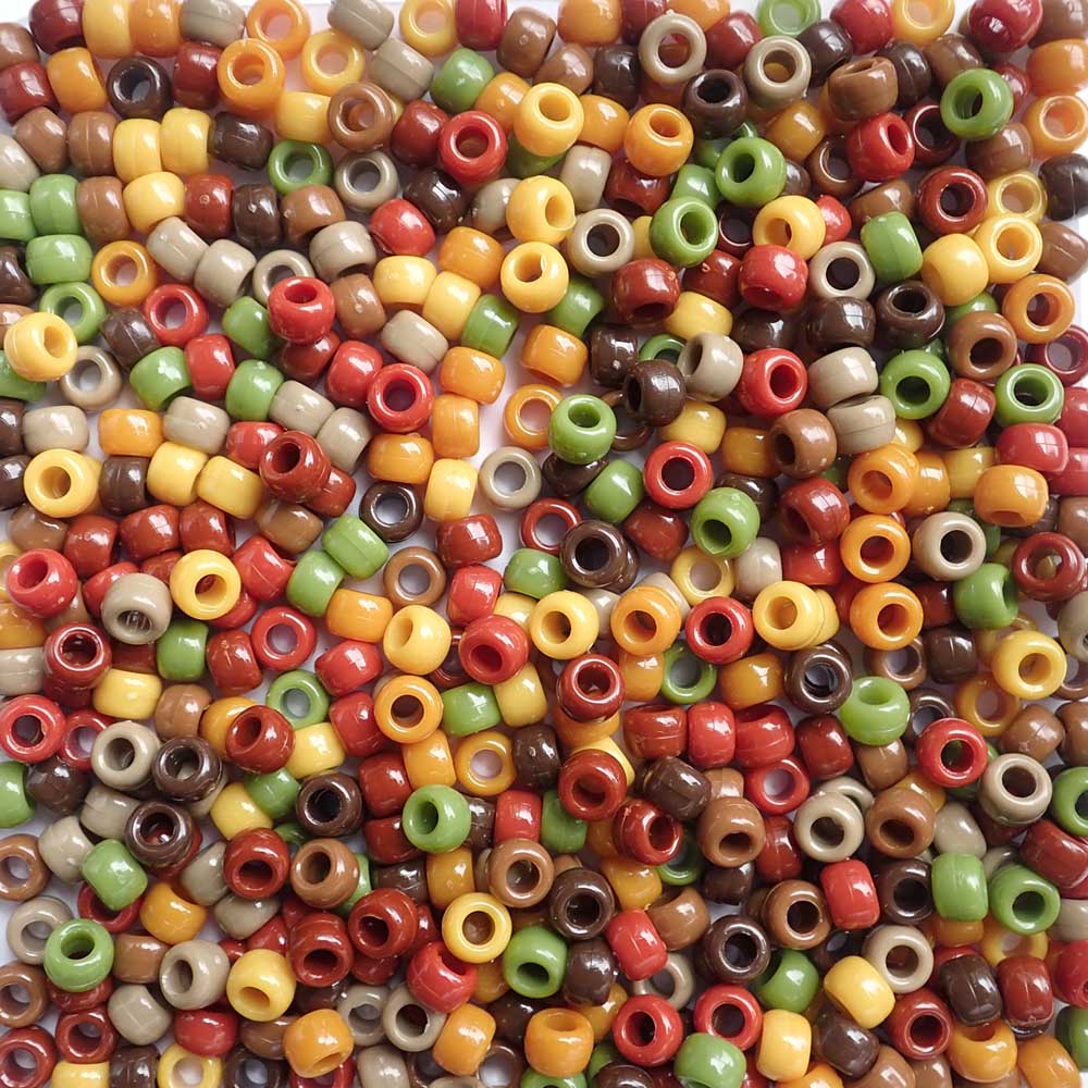 Rustic Autumn Mix Plastic Pony Beads, 6x9mm, 500 beads