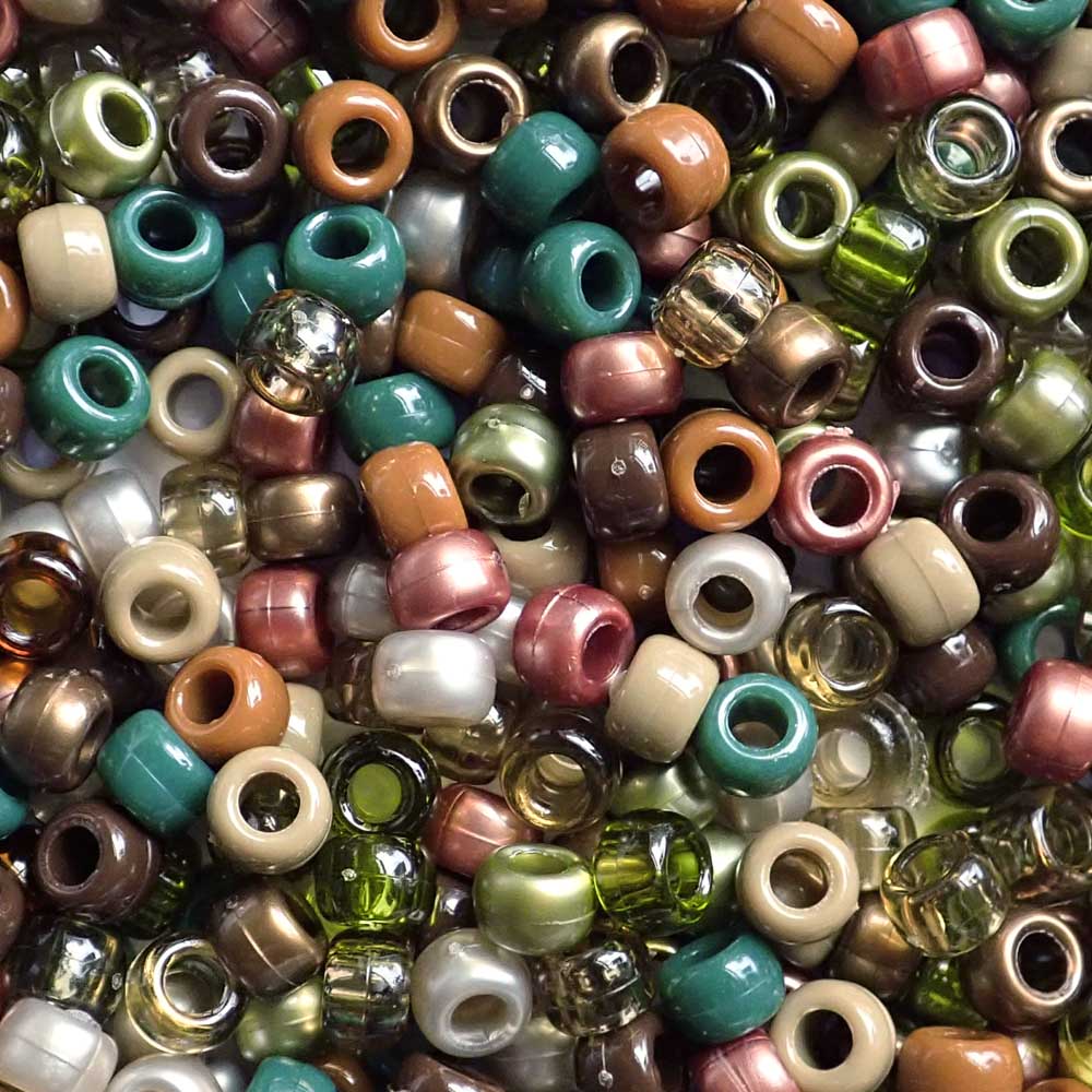 Woodland Earth Tones Mix Plastic Pony Beads, 6x9mm, 500 beads