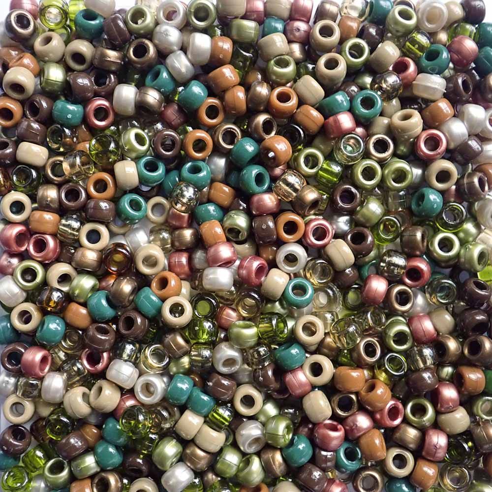 Woodland Earth Tones Mix Plastic Pony Beads, 6x9mm, 500 beads