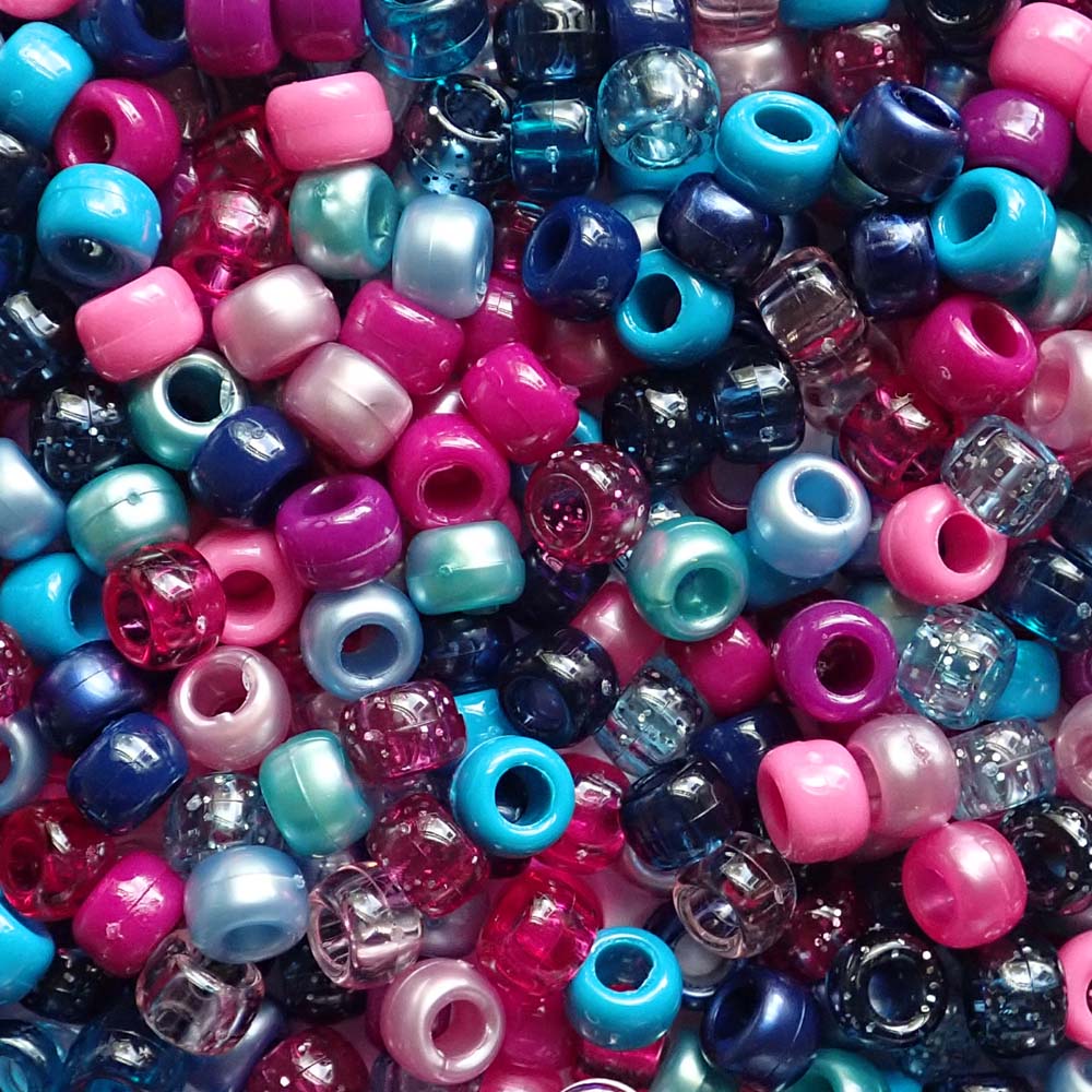 Blue Magenta Aurora Mix Plastic Pony Beads, 6x9mm, 500 beads