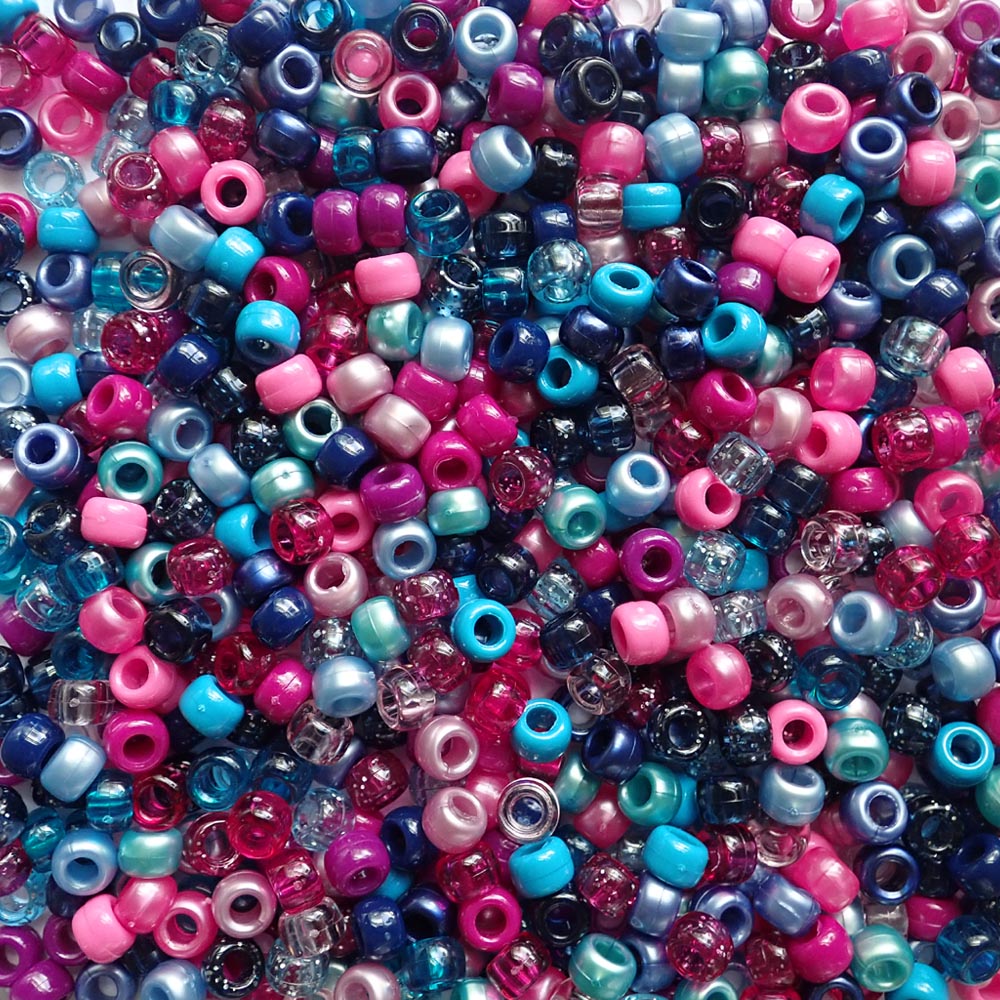 Blue Magenta Aurora Mix Plastic Pony Beads, 6x9mm, 500 beads