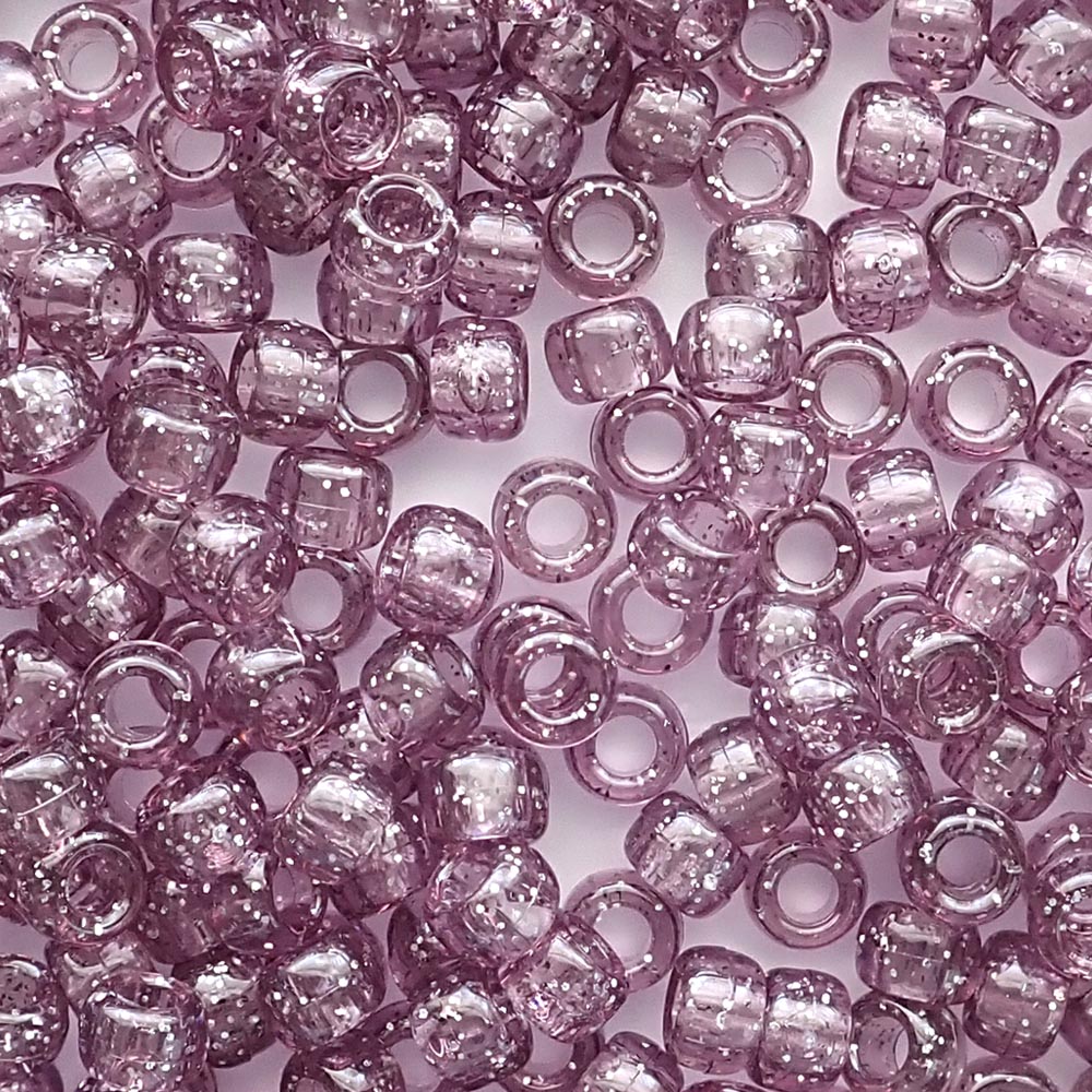 Antique Violet Purple Glitter Plastic Pony Beads 6 x 9mm, about 100 beads