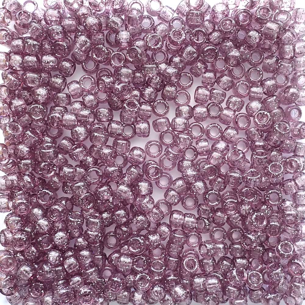 Antique Violet Purple Glitter Plastic Pony Beads 6 x 9mm, 500 beads