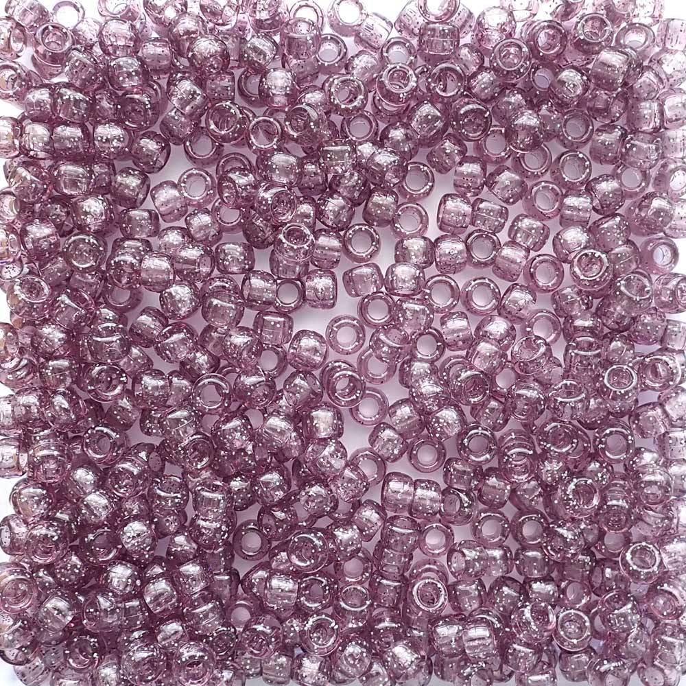 Antique Violet Purple Glitter Plastic Pony Beads 6 x 9mm, 150 beads