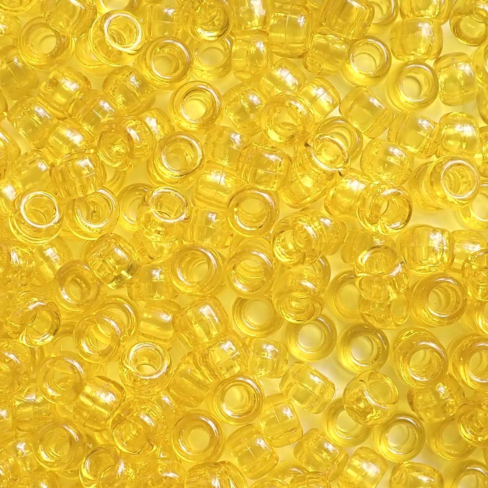 Dark Yellow Transparent Plastic Pony Beads 6 x 9mm, 500 beads