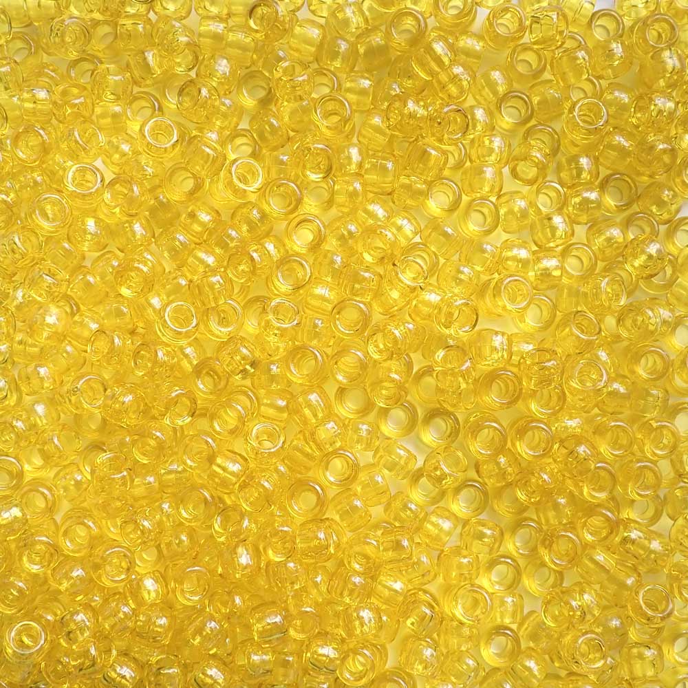 Dark Yellow Transparent Plastic Pony Beads 6 x 9mm, 500 beads