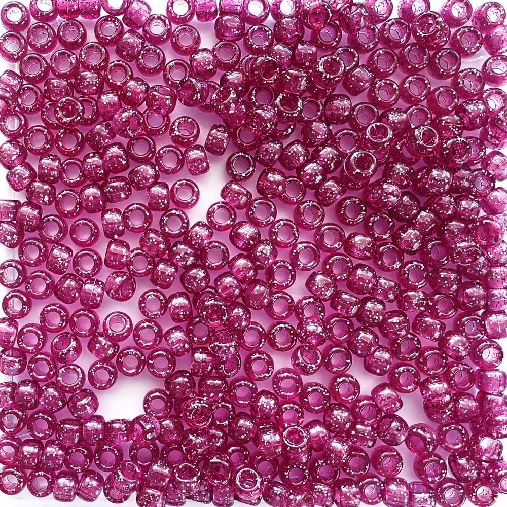 Dark Pink Glitter Plastic Pony Beads 6 x 9mm, 500 beads