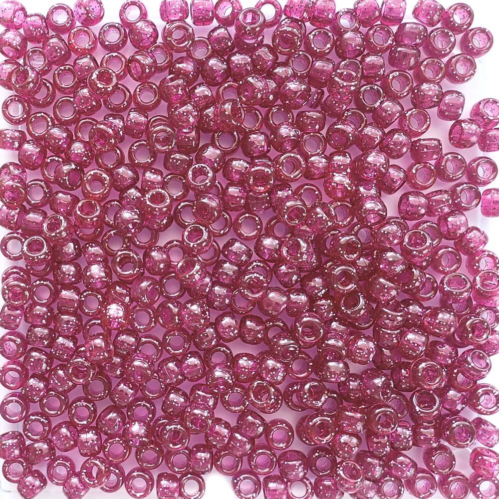 Fuchsia Glitter Plastic Pony Beads 6 x 9mm, 500 beads