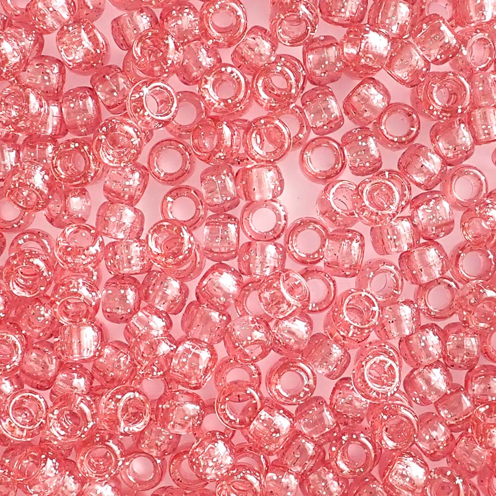 Medium Coral Glitter Plastic Pony Beads 6 x 9mm, about 100 beads