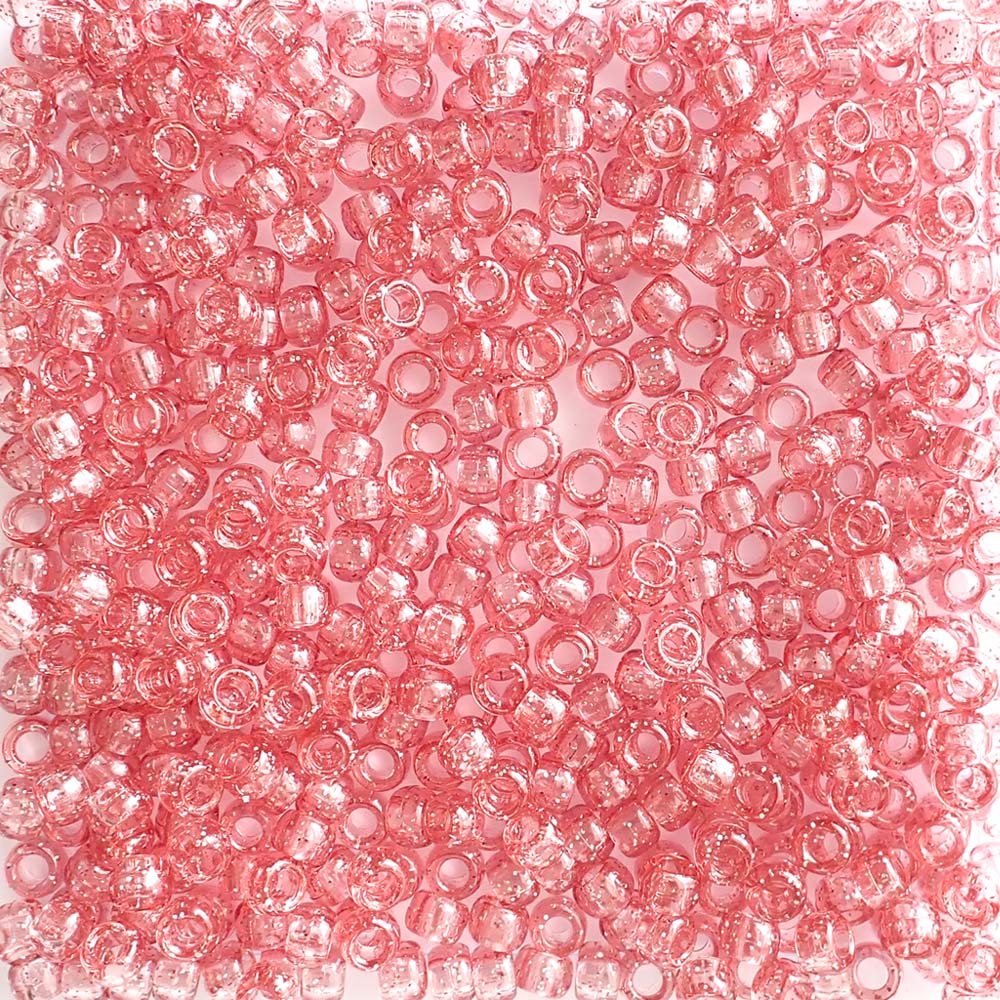Medium Coral Glitter Plastic Pony Beads 6 x 9mm, 500 beads