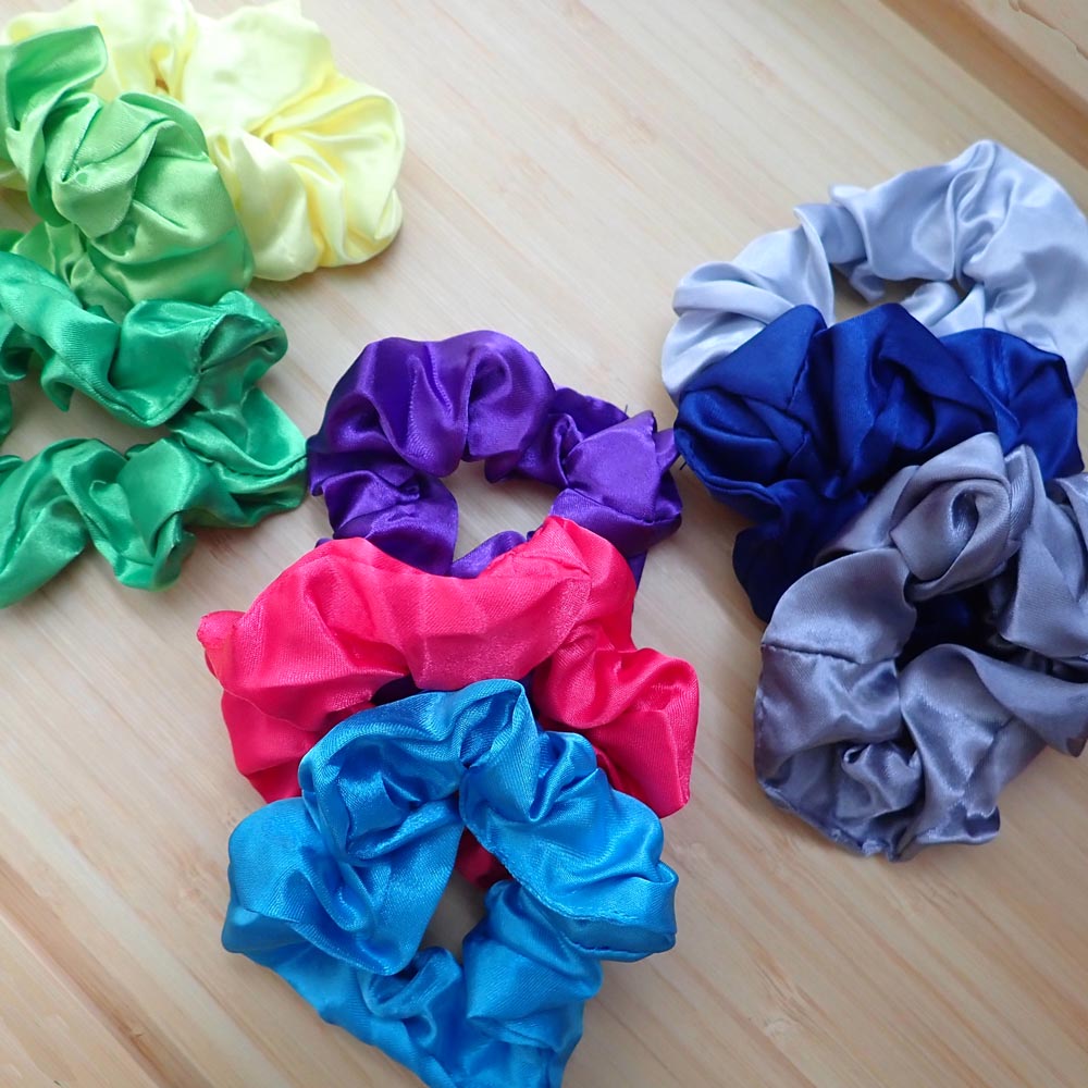 3 Pack Small Satin Scrunchies, Random Mystery Colors