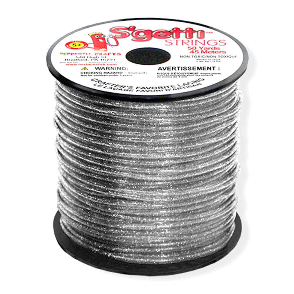 S'getti Plastic Cord (non-stretch), Silver Glitter, 1.8mm Thick, 50 yards (150 ft)