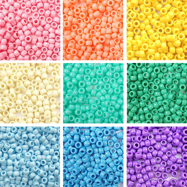 Pastel Opaque Pony Bead Kit, 9 Colors, 6 x 9mm Beads, 4500 beads total