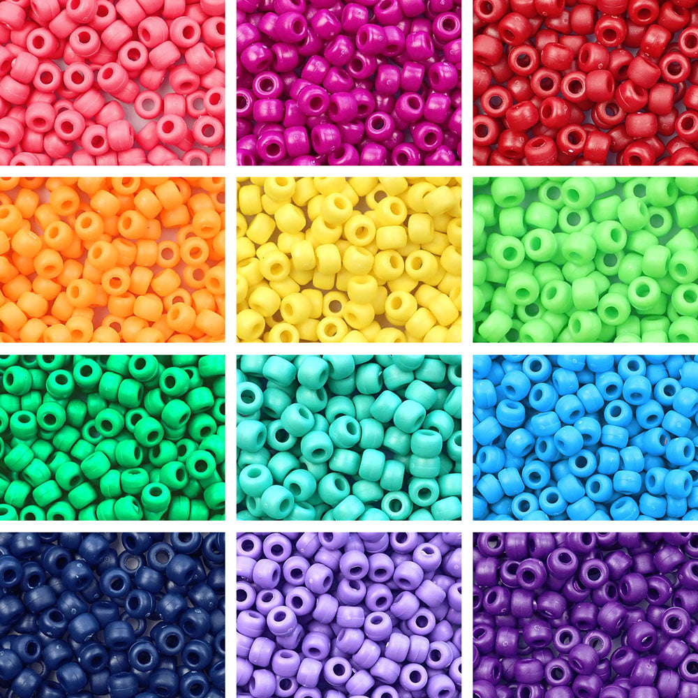 Matte Rainbow Opaque Pony Bead Kit, 12 Colors, 6 x 9mm Beads, 1800 beads total