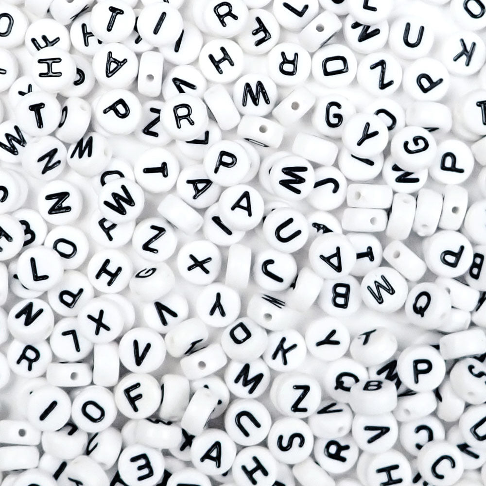 white round alphabet beads
