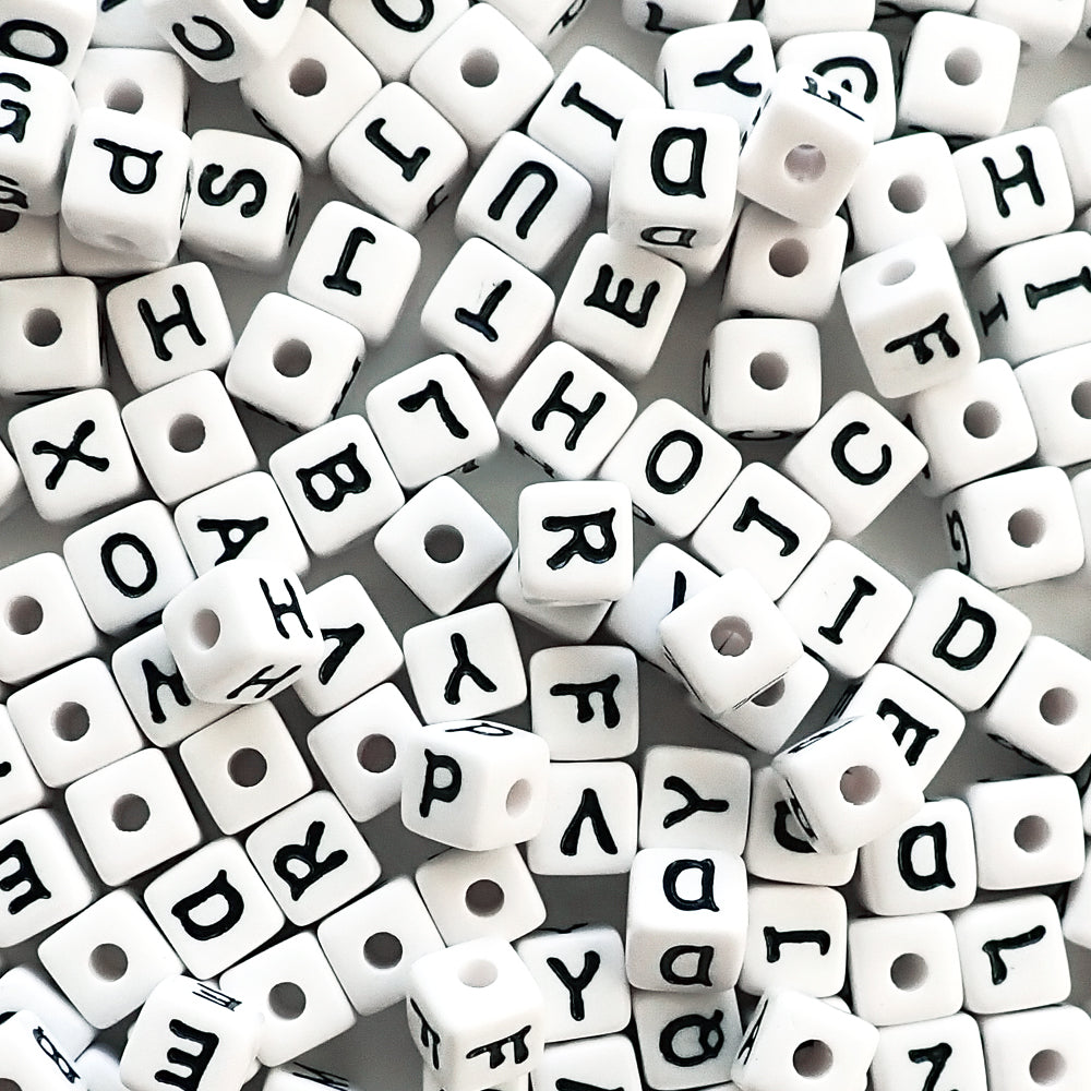 11mm white cube alphabet beads