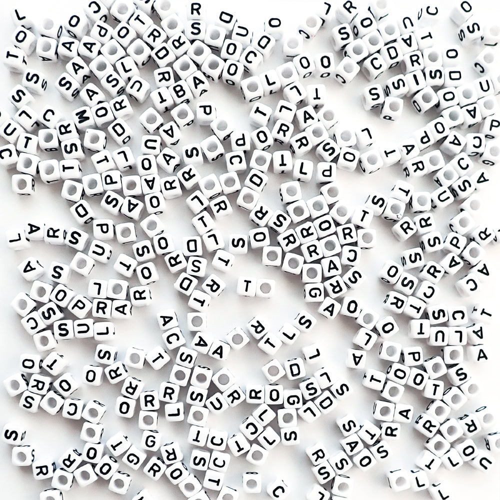 6mm white cube alphabet beads