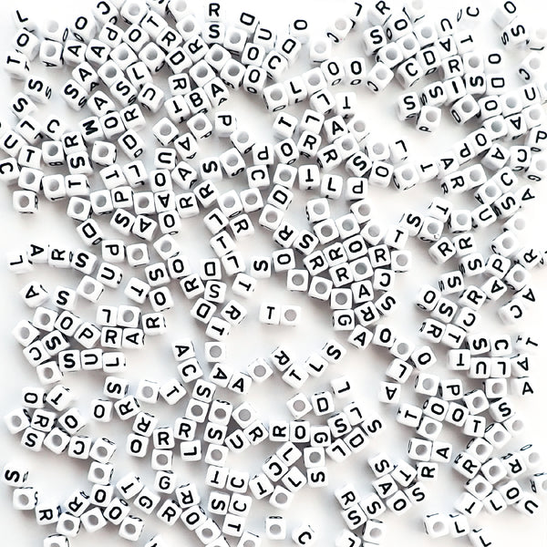 Plastic White Alphabet Beads, 7mm Cube, Set of Vowels - Pony Bead