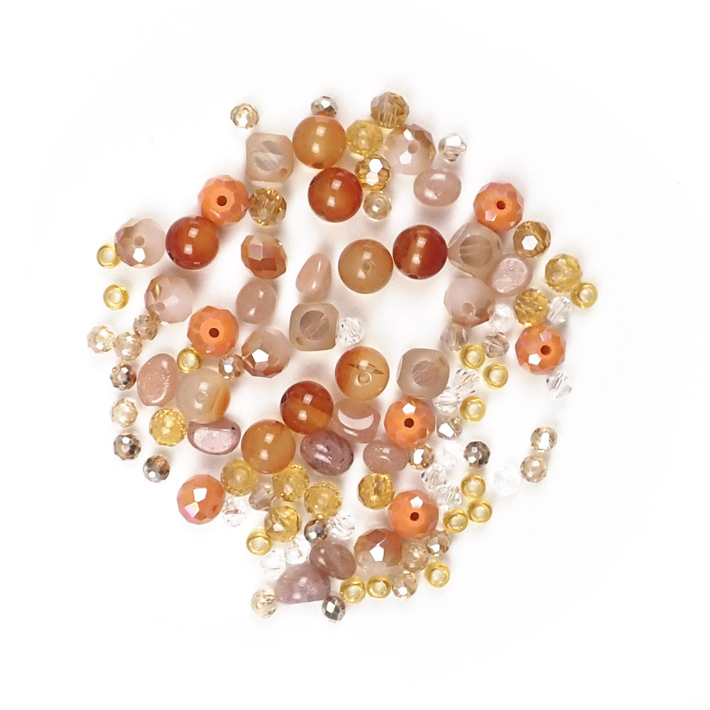 Amber Orange Gemstone & Glass Bead Mix, Various Shapes & Sizes, 100 beads