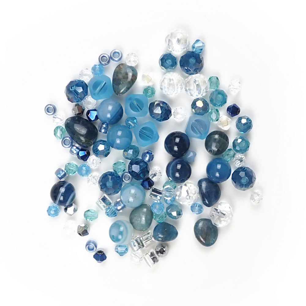 Ocean Blue Gemstone & Glass Bead Mix, Various Shapes & Sizes, 100 beads