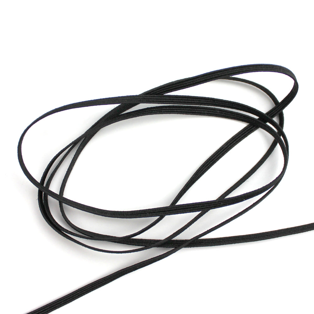 Black Flat Elastic Cord, 3mm wide, 15 yards