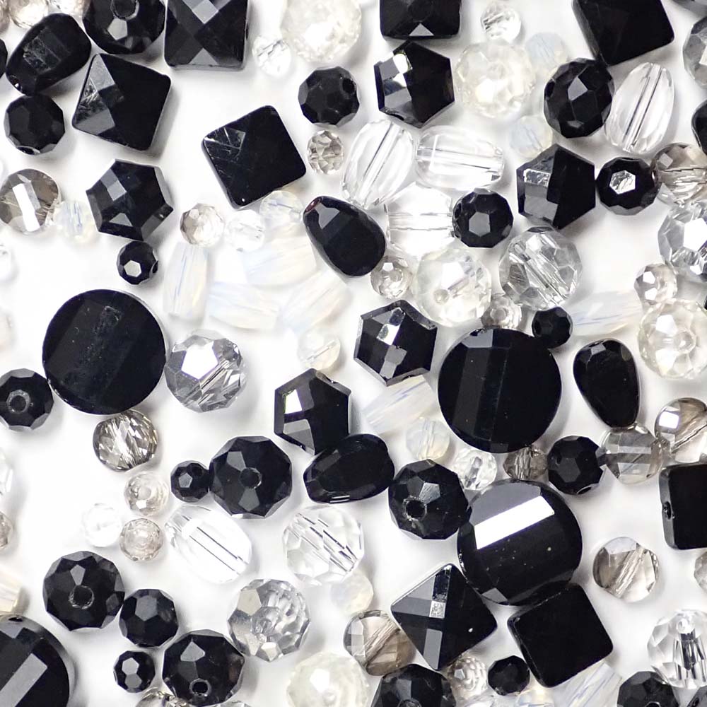 Black Silver Clear Crystal Bead Mix, Mixed Shapes &amp; Sizes, 275 beads