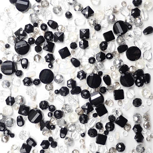 Black Silver Clear Crystal Bead Mix, Mixed Shapes & Sizes, 275 beads