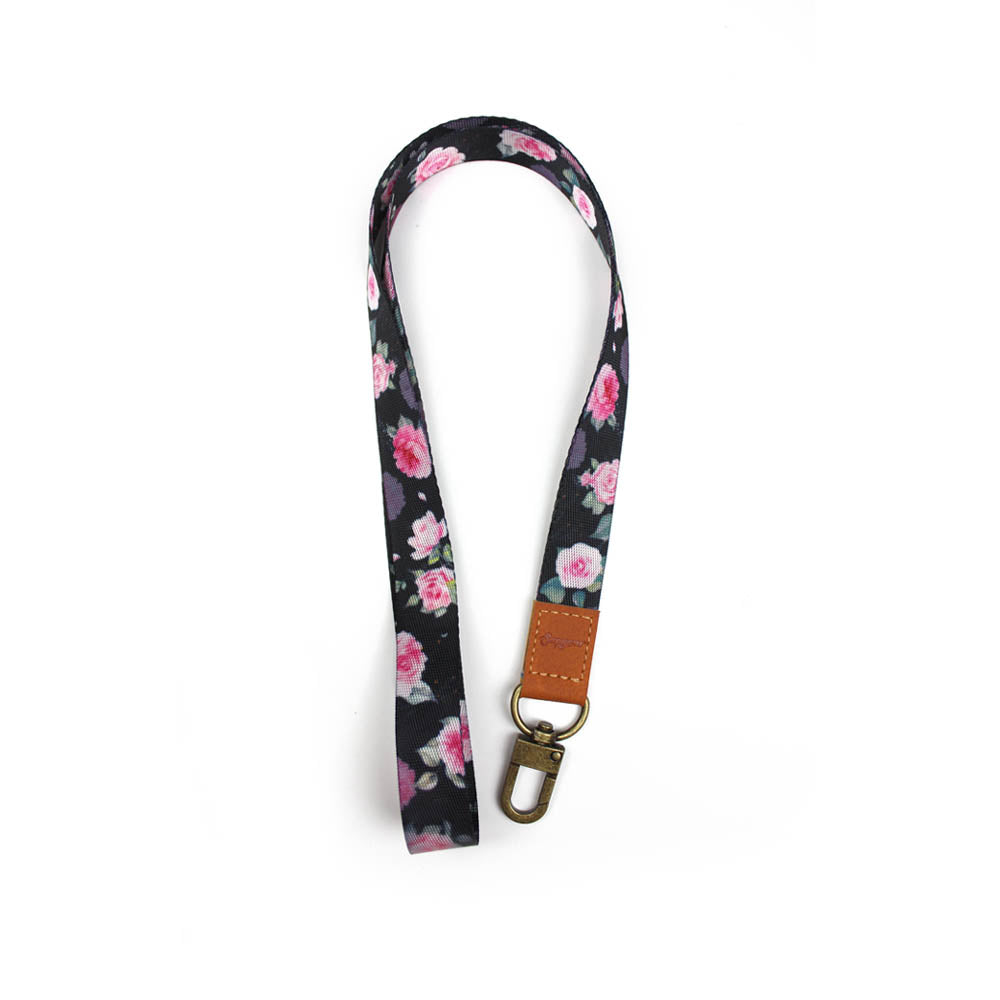 Roses on black, Graphic Print Lanyard, 19&quot;