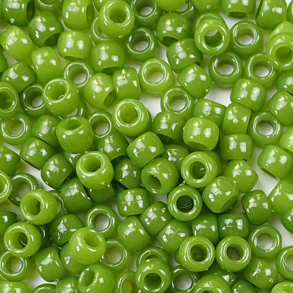 Jade Green Plastic Pony Beads. Size 6 x 9 mm. Craft Beads. Made in the USA.