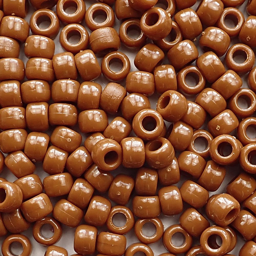 Medium Brown Plastic Pony Beads 6 x 9mm, 500 beads