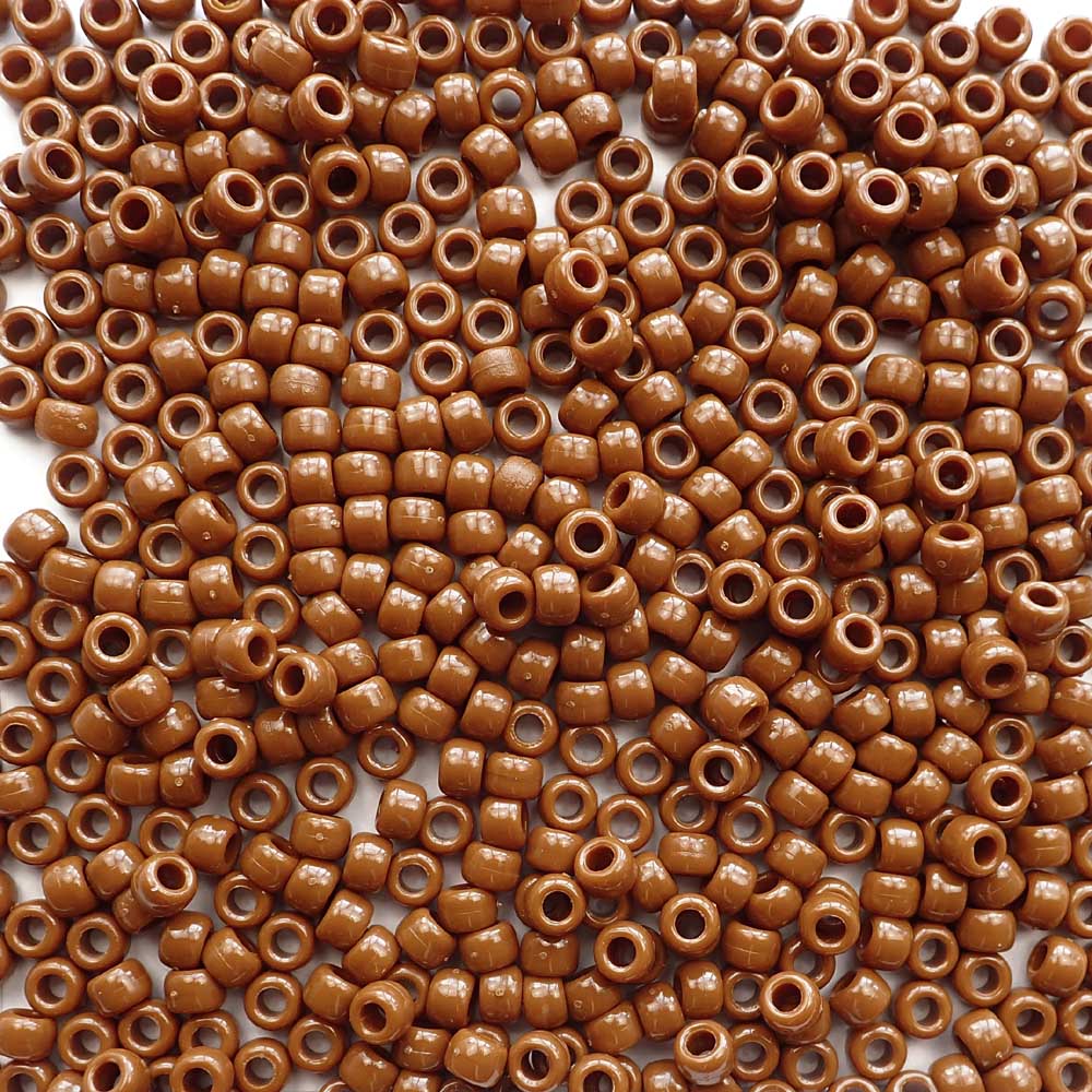 Medium Brown Plastic Pony Beads 6 x 9mm, 500 beads