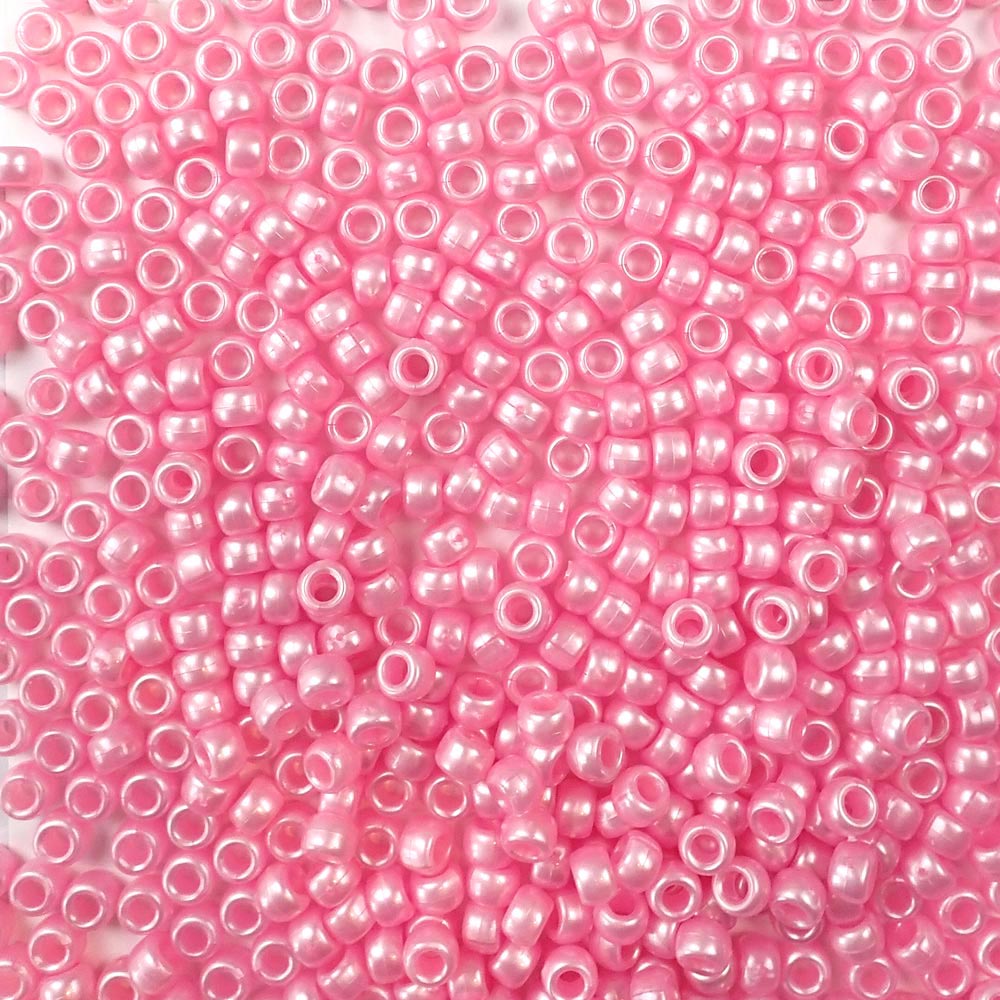 6 x 9mm plastic pony beads in light pink pearl