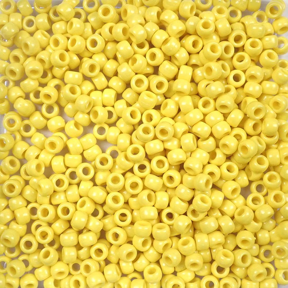 Yellow Opaque Plastic Pony Beads 6 x 9mm, 1500 beads