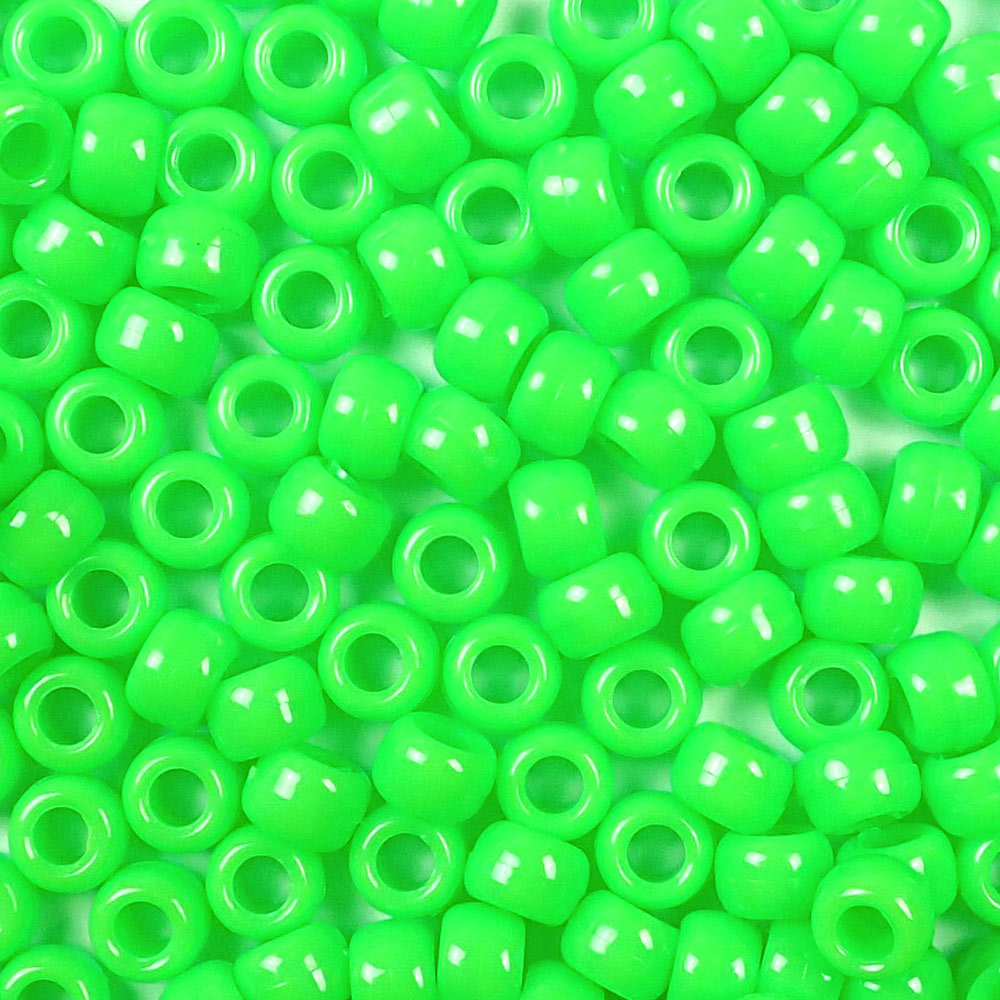 opaque lime green 6 x 9mm plastic pony beads in bulk