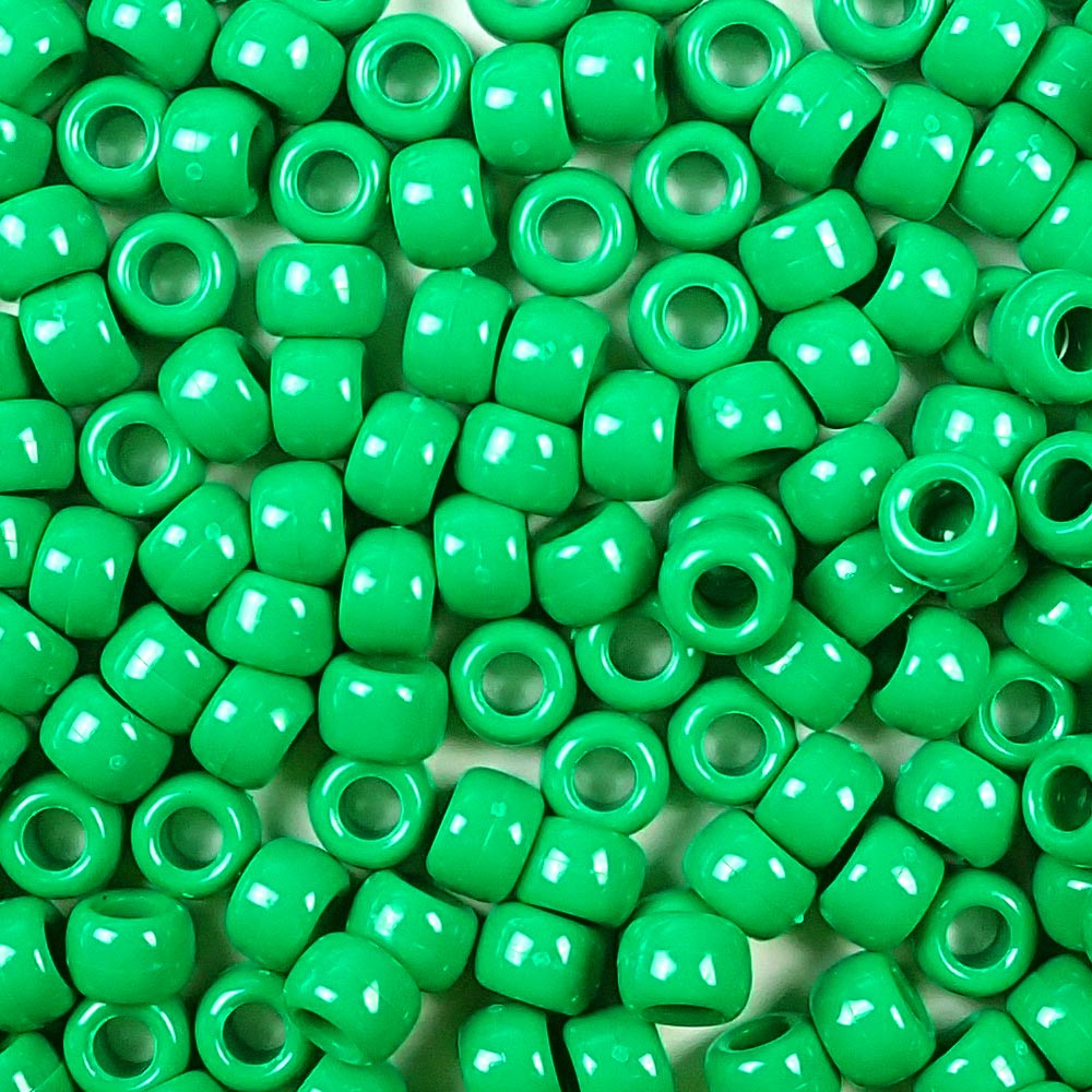 opaque green 6 x 9mm plastic pony beads in bulk