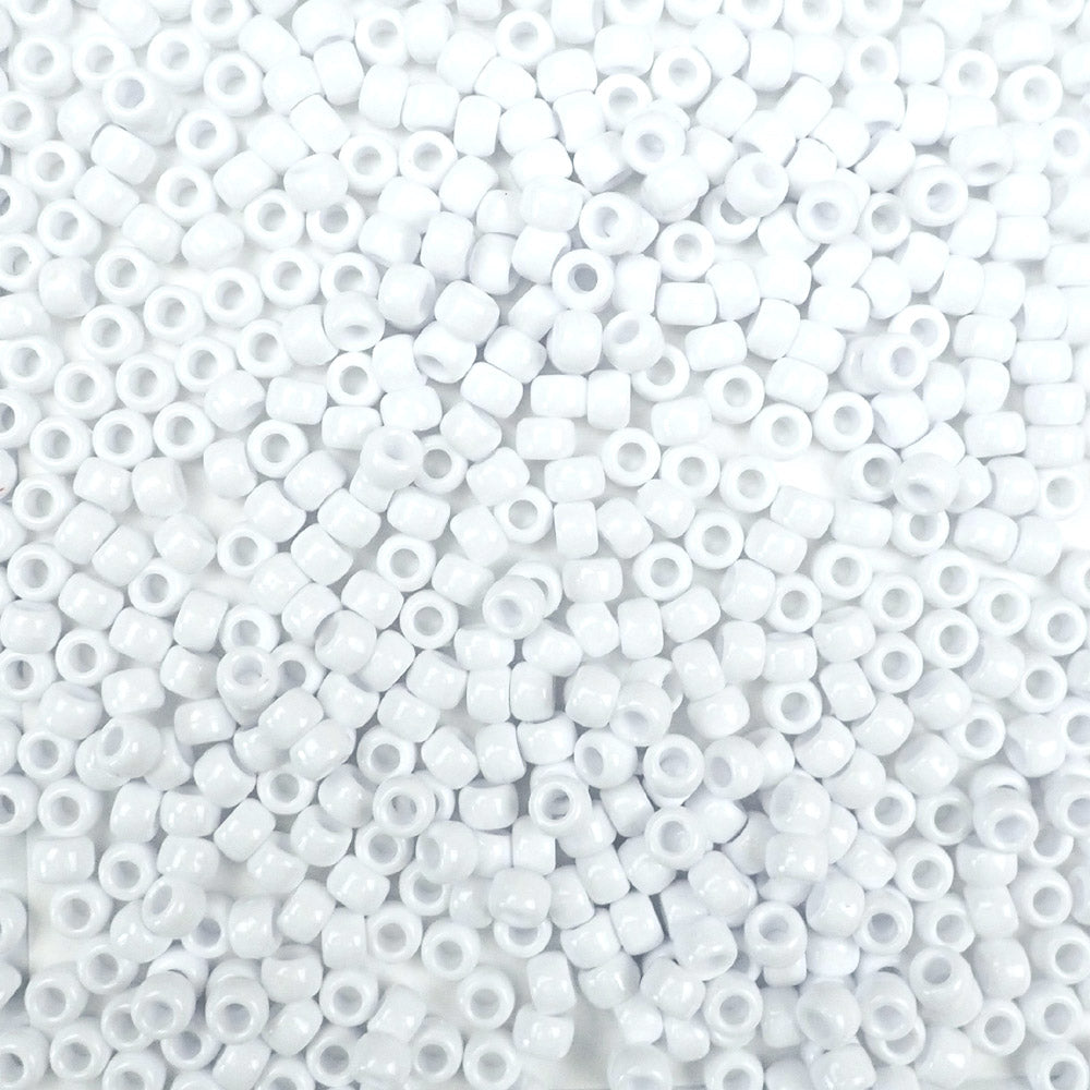 White Plastic Pony Beads. Size 6 x 9 mm. Craft Beads. Made in the USA.