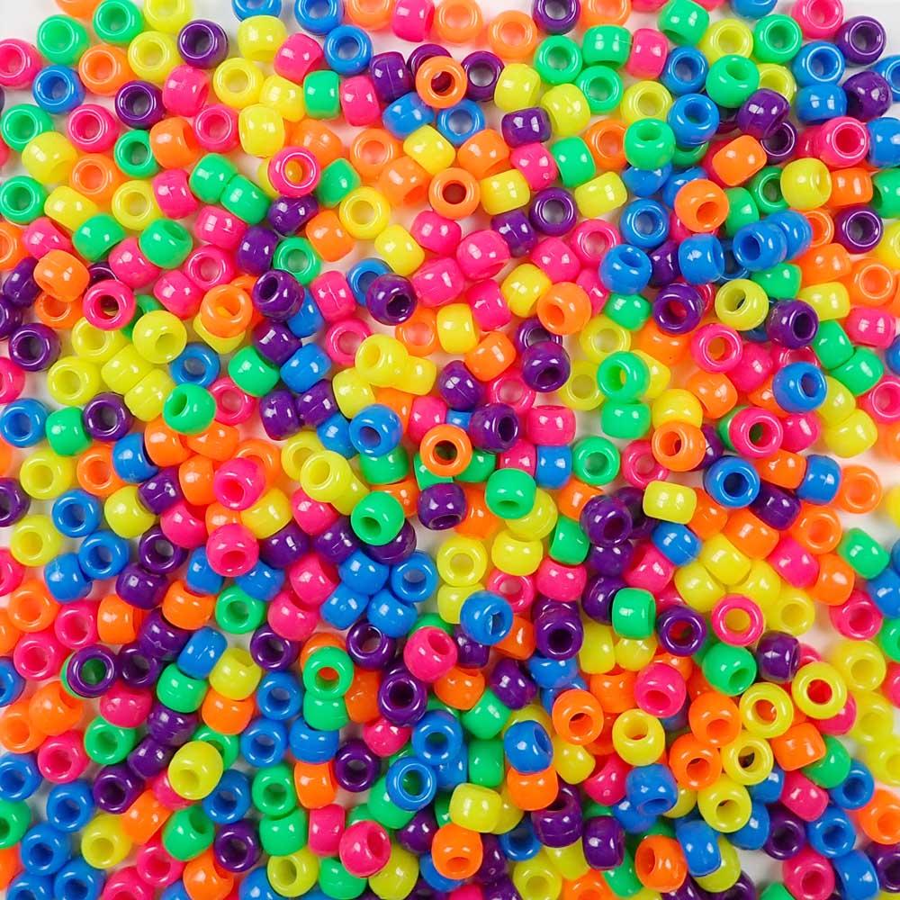 6 x 9mm plastic pony beads in neon colors