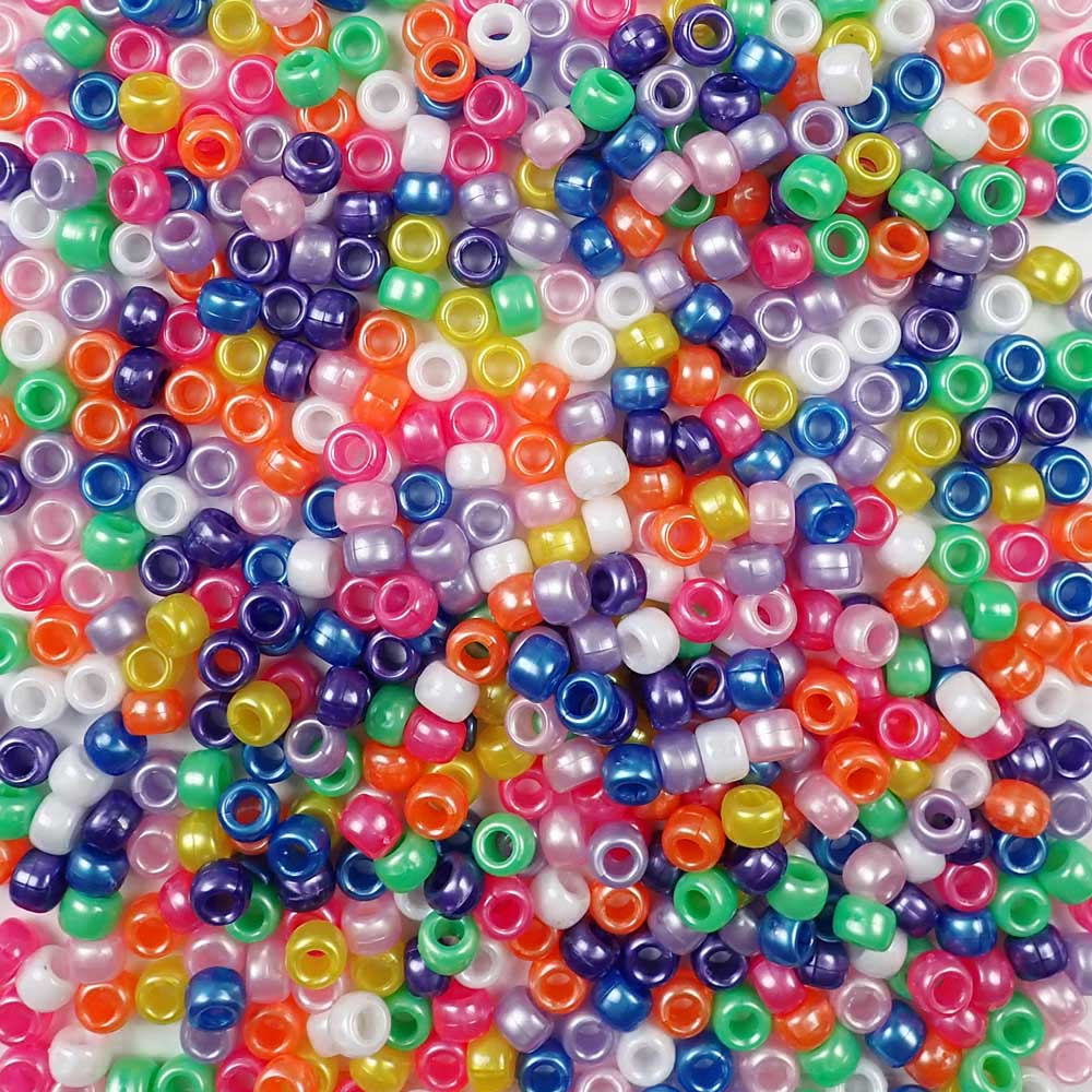 Classic Pearl Mix Plastic Pony Beads. Size 6 x 9 mm. Craft Beads. Made in the USA.
