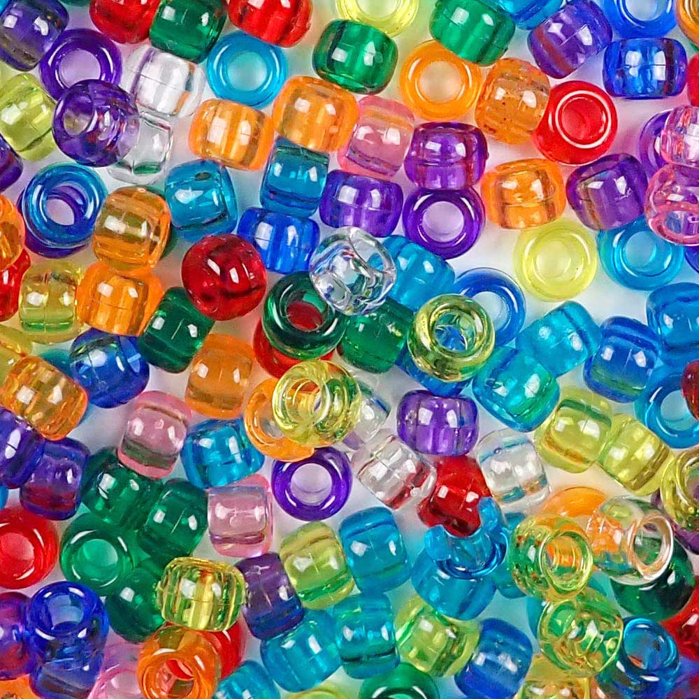 Transparent Multicolor Mix Plastic Pony Beads 6 x 9mm, 1000 beads