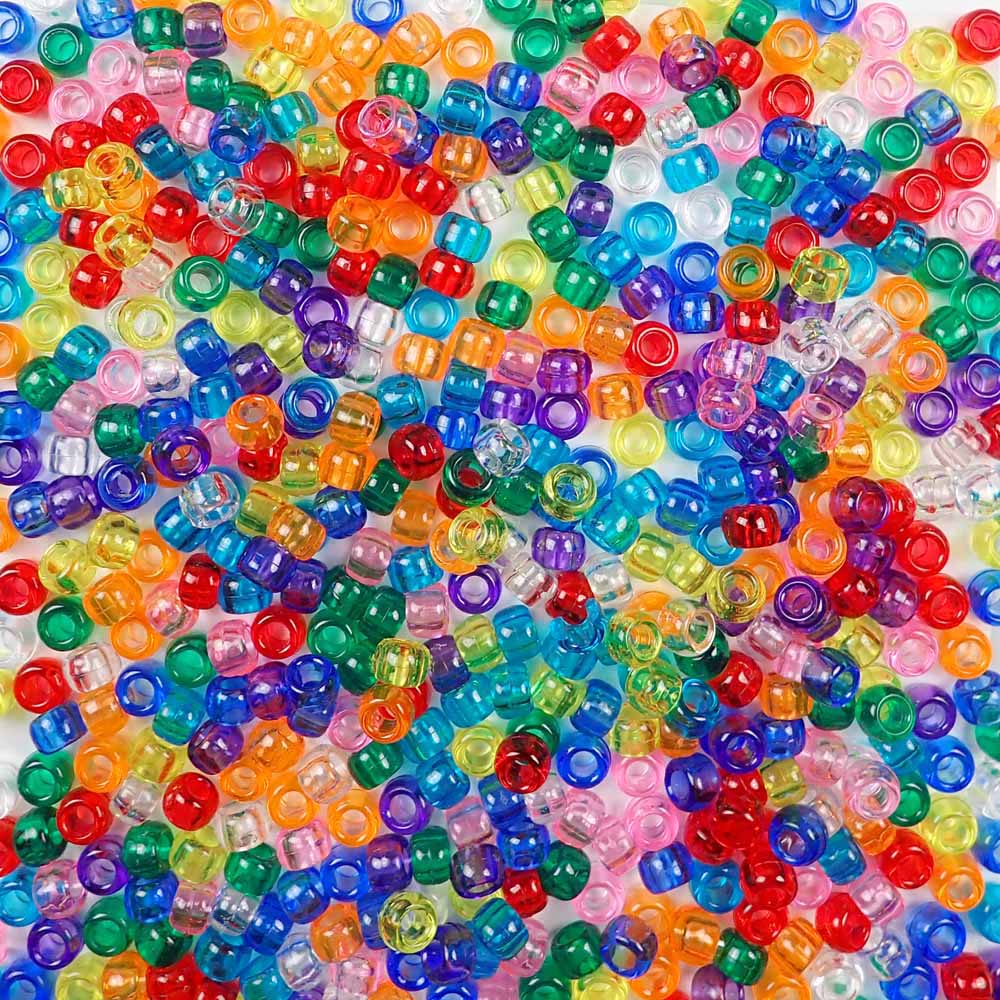 6 x 9mm Plastic Pony Beads in mixed transparent colors