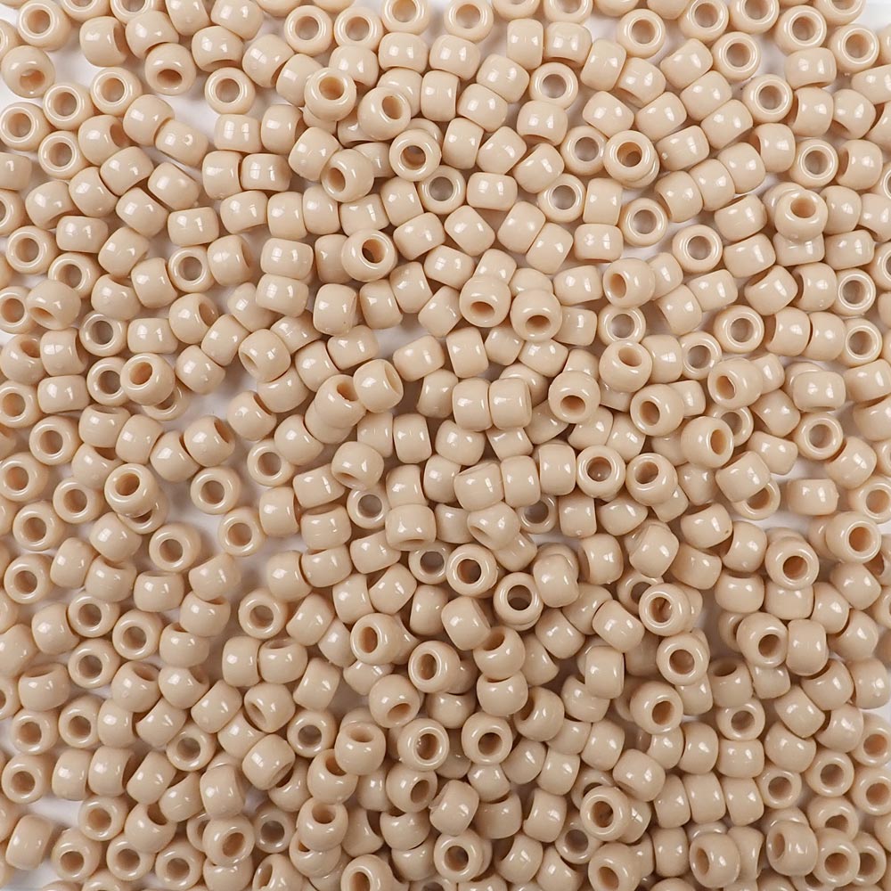 Dark Ivory Plastic Pony Beads. Size 6 x 9 mm. Craft Beads. Made in the USA.