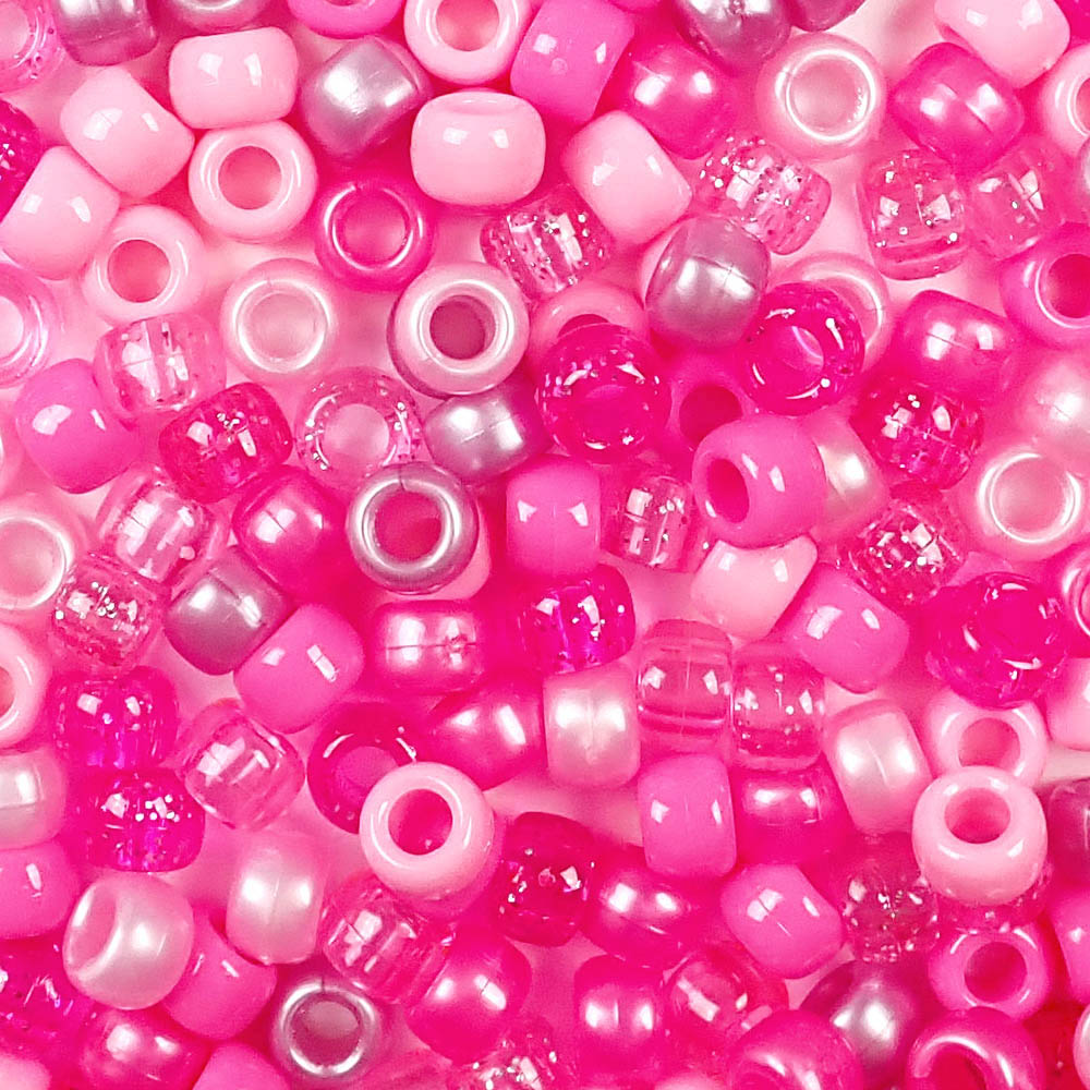 Pink Mix Plastic Pony Beads 6 x 9mm, 1000 beads